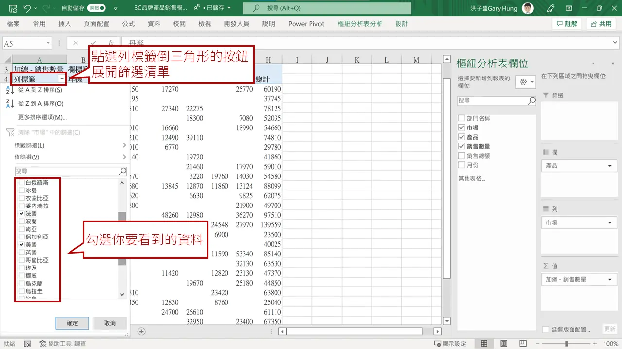 【Excel樞紐分析】欄標籤與列標籤